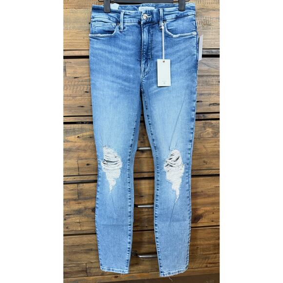 Good American Good Legs Jeans Womens 0/25 Blue Distressed Skinny Stretch Denim - Picture 1 of 11